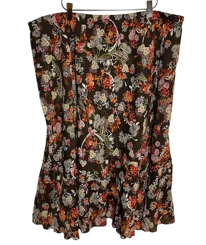 Y2K Floral Ruffle Midi Skirt Brown Plus Size 3X Long Boho Cottage Ren Fair Fairy