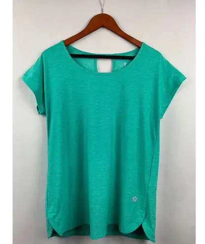 Tuff Athletics Womens Turquoise Athletic Top Loose Fit Keyhole Back Moisture Wic