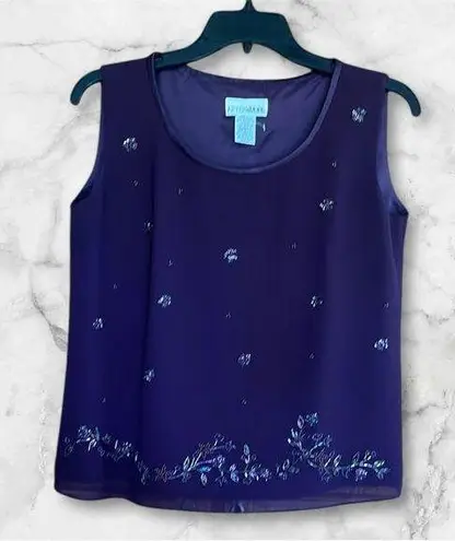 After Dark 2Pc Embroidered beaded sleeveless sheer lined purple Women's Suit 10P