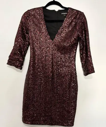 EXPRESS  Red Black Sequins Embellished V-Neck Mini Bodycon Dress Party size 0