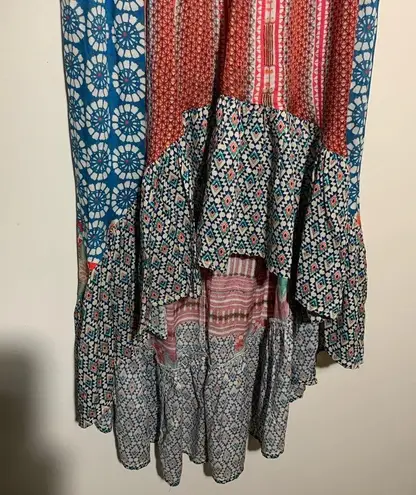 Tolani Feathers by , off the shoulder, hi-low, sleeveless, midi dress, size small