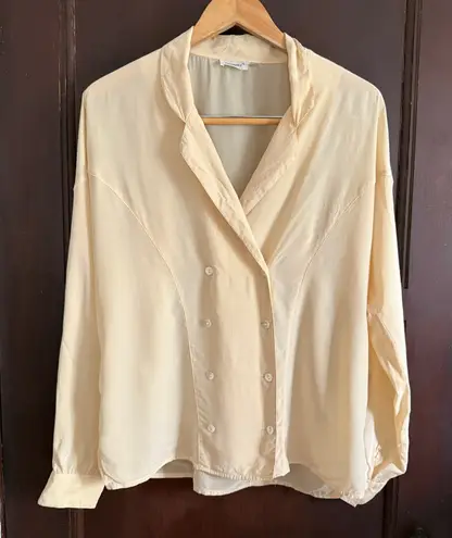 80s Vintage OMANTI 100% Silk Double Breasted Button Down Blouse Shirt Jacket 10 Size M
