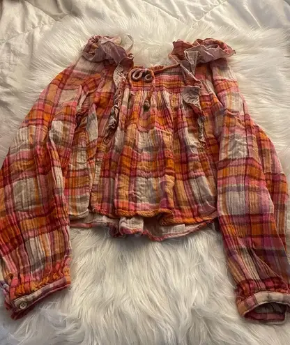 Free People  Siena Plaid Pullover Top