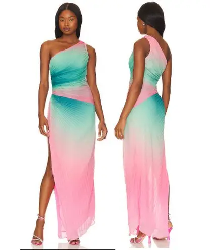 NWT Rococo Sand Luca One Shoulder Pleated Cocktail Maxi Dress Ombre Women's M Green Size M
