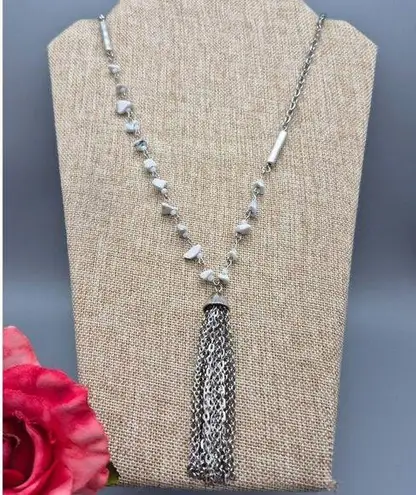 Simply Vera Wang Sliver Tone Glass Bead Natural Stone Tassel Pendant Necklace Silver