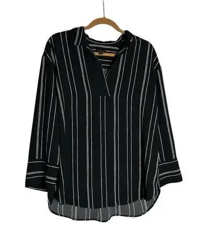 Ann Taylor Factory Black & White Stripes Flowy Oversized Boxy Long Sleeve Blouse