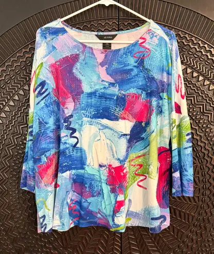 Ali Miles Multicolor Abstract 3/4 Sleeve Top XLP Artsy Lagenlook Embellished Blue Size undefined