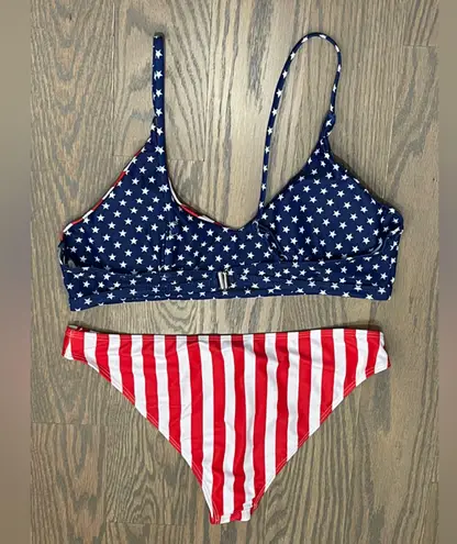 Red and Blue Star Striped Bikini Set Size undefined