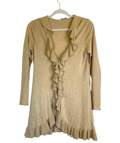 Magaschoni Cashmere Blend Ruffle Cardigan Tan Shabby Chic Size Small READ