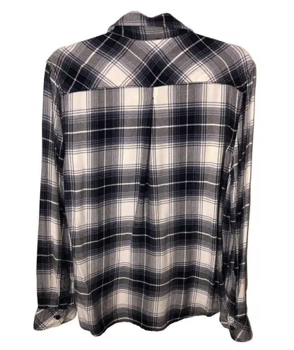 Peyton Jensen Womens Size S Shirt Brushed Flannel Long Sleeve Plaid Blue Tunic