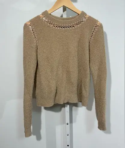 VEDA Tan Alpaca Wool Blend Sweater – Medium – Open Stitch Detail
