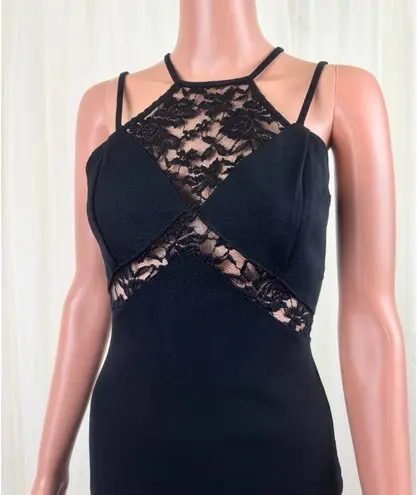 Solemio Women's Lace Accent Racerback Bodycon Mini Dress Black Size Medium