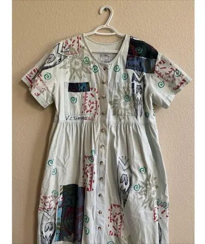 Vtg 1990's VC TORIAS Hand Painted Floral Art To Wear Denim Maxi Dress OS Teacher Size undefined