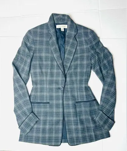 Anne Klein  II Black Gray Plaid Single Button Blazer Jacket Size 2 Women’s VNTG