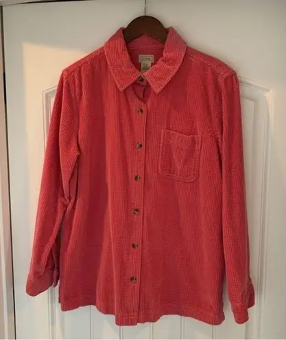 L.L.Bean  Women’s Wide Wale Corduroy Button Shirt LARGE PETITE‎ Pink Rose OWJ29