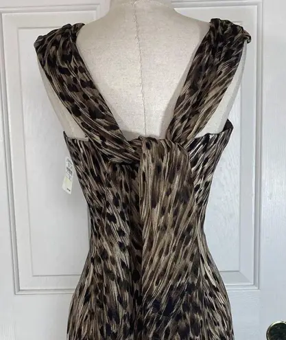 David Meister silk leopard dress, NEW ladies strapless midi cocktail with scarf