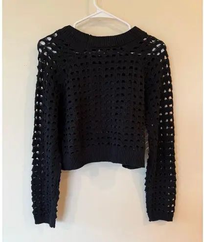 Freshman 1996 NWT Open Knit Pullover Crop Sweater Black Women's Size Large