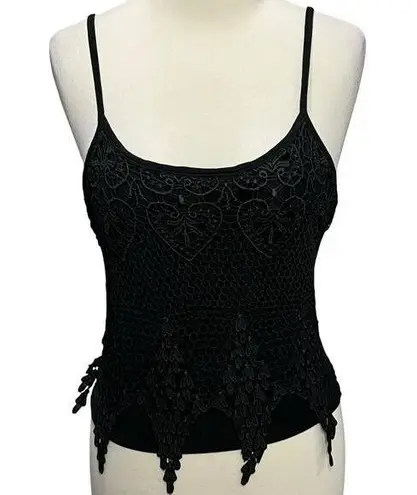 Y2K 90s Crop Top L Black Crochet Lace Goth Vamp Coquette ALT Vampire Diaries Size L