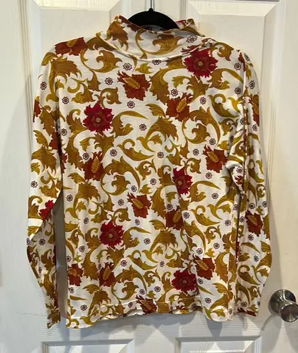 Fitted Red and Gold Blouse with Floral Design Size M