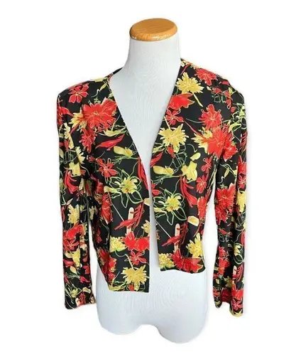 Karin Stevens Womens Vintage Red Floral Shrug Cardigan Bolero Sz 8