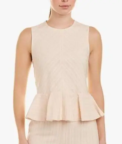 Rebecca Taylor Textured Stripe Peplum Top linen blend in Creme size 6