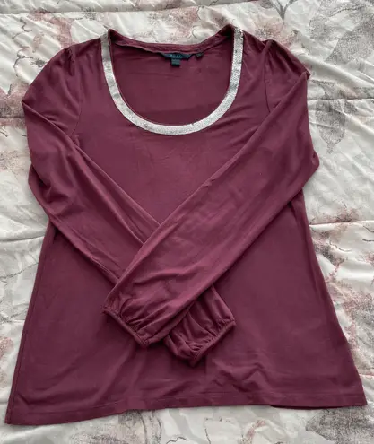 Boden USA Boden Maroon Dark Red Blouse w/silver sequin Collar, size 8