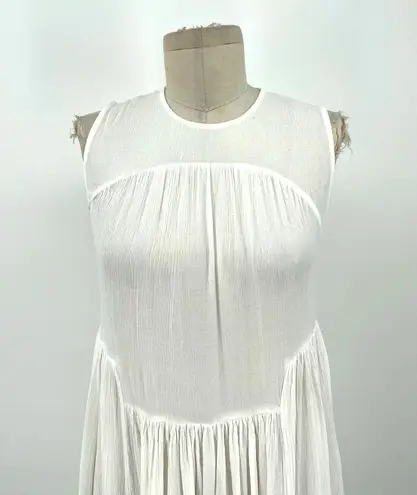 Vince  Shirred Sleeveless Tiered Midi Long Dress in Off White Size XS