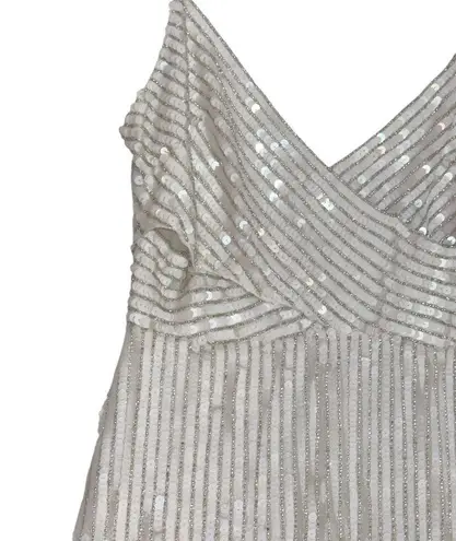 Mac Duggal 10817 Pearl White Beaded Art Deco Full Length Gown Dress Women’s US 4