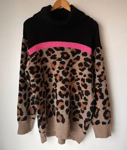 Suzanne Betro Weekend  Leopard Print Cowl Sweater