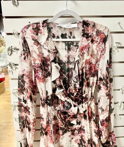 IRO Garden Floral Ruffle Surplice Neck Midi Wrap Dress Red/White Women 38 / US 6