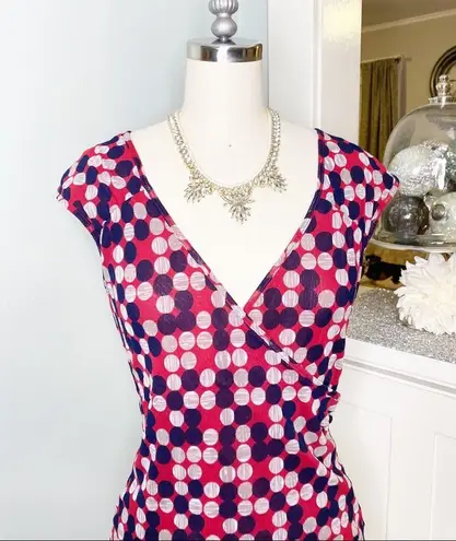 Polka Dot Blouse V Neck Short Sleeve Shirt Red White Black Medium