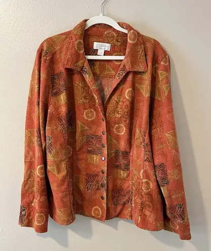 Christopher & Banks Orange Boho Citrus Retro 70s Jacket Linen Cotton Hippie Art To Wear Laganlook 1X