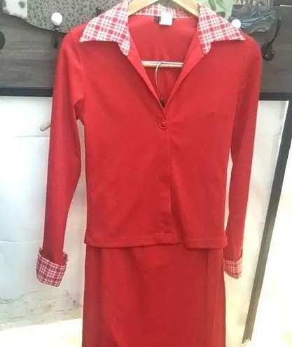 Vintage Women’s Contrast Red and White Maxi Skirt Single Button Jacket Set Size M