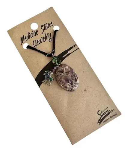 Medicine Stone Jewelry Amethyst Pendant Necklace w/ Abalone Accent & moose Char