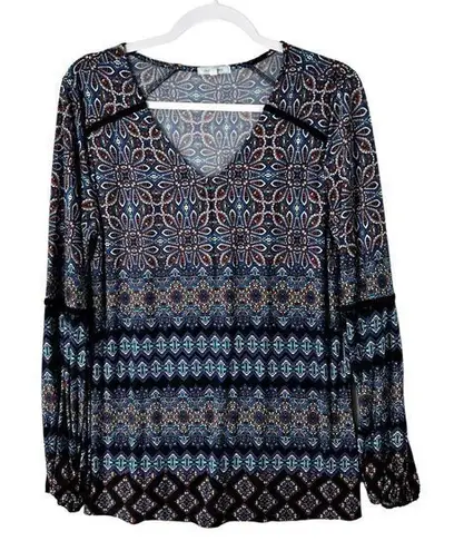 Ava James Womens Tops Size M Printed Liquid Knit V-Neck Long Sleeve