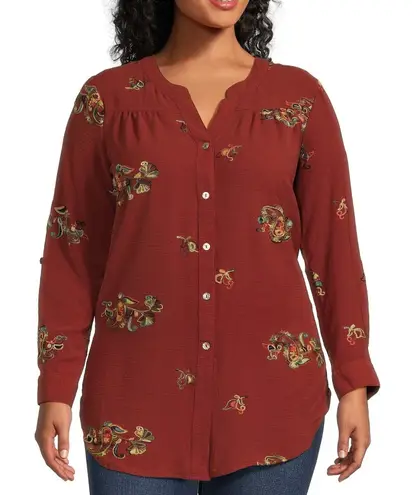 Anthropologie Fig & Flower Embroidered Button Down Blouse Orange Size Petite XL