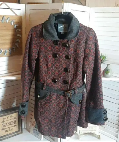Dove Knitted  Wool Blend Belted Double Breasted Coat Multicolored Pattern - Image 1