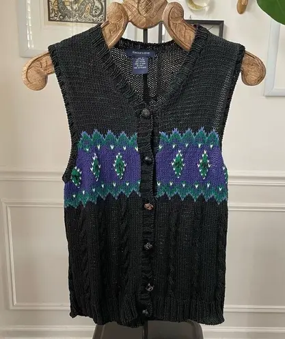 Vintage Eagle’s Eye Fair Isle Cable Knit Button Sweater Vest M Black Size M