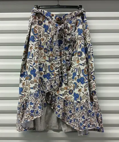 Shoshanna Faux Wrap Ola Skirt Womens XL Blue Floral Peasant Cottage Boho Ruffle