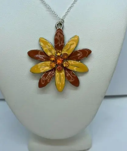 Handmade Multi-tone Orange Rhinestone Flower Necklace