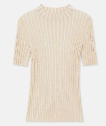 Lafayette 148 Gingham Responsible Matte Crepe Short Sleeve Sweater Stretch XS White