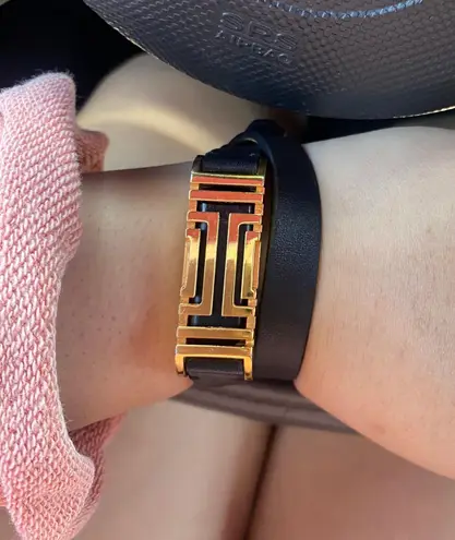 Tory Burch Double Wrap Fitbit Bracelet black and gold