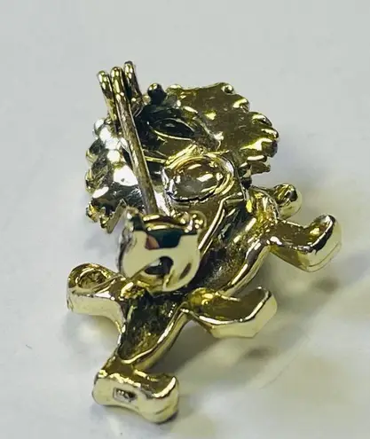 Gold Tone Lion Pin Brooch Green Rhinestone Eyes VERY SMALL Zoo Animal Vintage