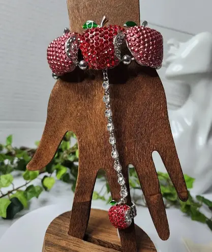 Unique Statement Red Apple Bracelet with Attached Ring