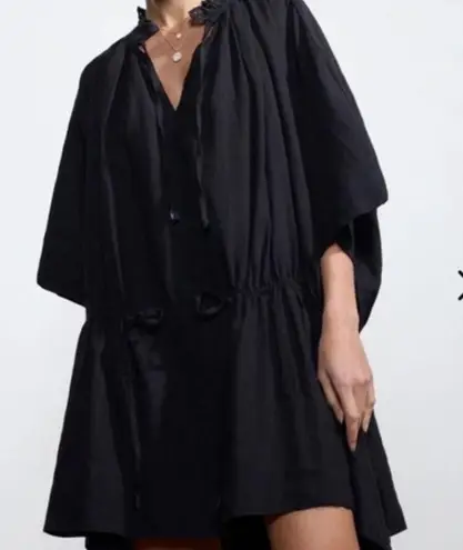 Brochu Walker Black St. Tropez Waist Chest Tie Eyelet Collar Oversized Dress M