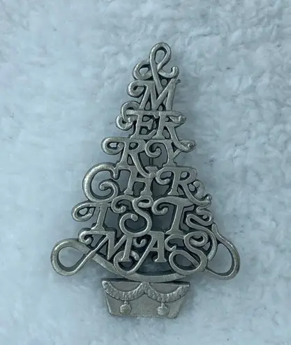 FORT USA Merry Christmas Tree Holiday Jewelry Pin Brooch Silver Color Unisex