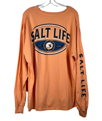 Salt Life Orange Long Sleeve Double Sided Swordfish Logo Graphic Tee XL Beach