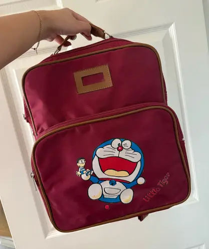 Vintage Dark Red Burgundy Doraemon Convertible Backpack Messenger Crossbody Bag