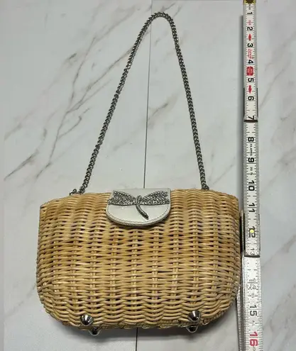 Gita Costa For Eliza Gray Wicker Shoulder Bag with DragonFly Crystal Tan