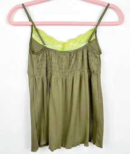 Bongo Y2K Lace Trim Cami with Beads Green